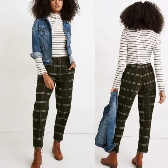 Madewell Pants - Corduroy Pull-On Mid-Rise Jogger Pants in Windowpane Green Women's Size XL